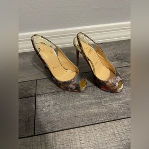 Christian Louboutin multi sparkle peep toe slingback heels size 36